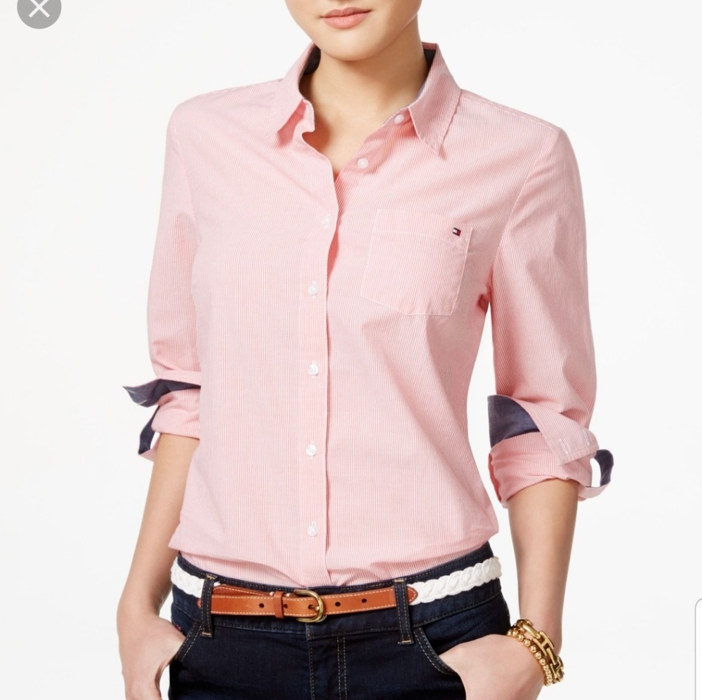 Tommy Hilfiger Red Button Down with Navy Accents - Picture 7 of 7